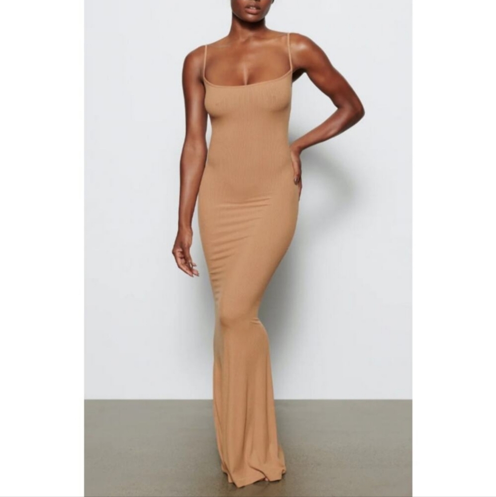 Skims Soft Lounge Long Slip Dress Maxi In Camel Tan Size 2X